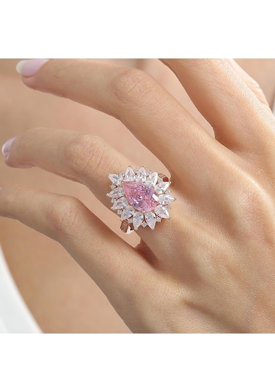 Mia Vento Effective Diamond Londra Tutkusu Rose Renk Pink Taşlı Gümüş Yüzük