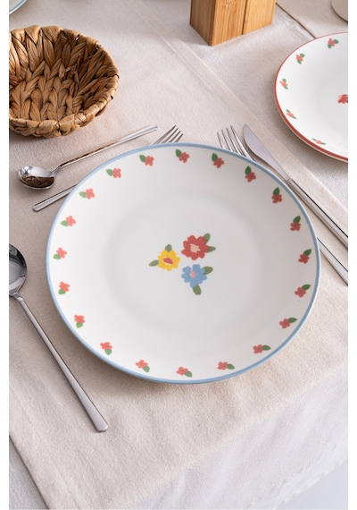 Liora Çiçek Desenli 25 Cm Porselen Servis Tabağı - 6 Adet Pembe