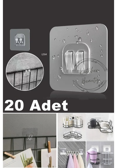 20 Adet Süper Güçlü Kendinden Yapışkanlı Raf Çerçeve Tutucu Kanca Askı Beyaz Diğer