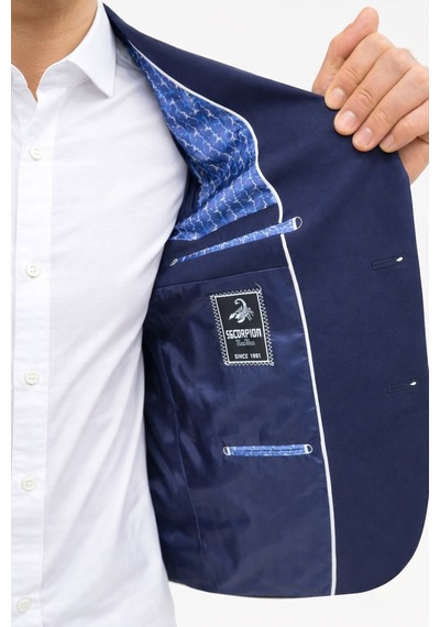 Plus Scorpion Ck125 Erkek Blazer Ceket Twill Puntolu Kırlangıç Yaka 2 Düğmeli Çift Yırtmaçlı Slim Fit Lacivert