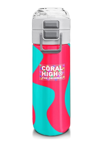 Coral High 500 Ml Kız Çocuk Pipetli Termos/matara - Neon Mercan Turuncu Desenli - Çift Kullanım Özelliği Çok Renkli