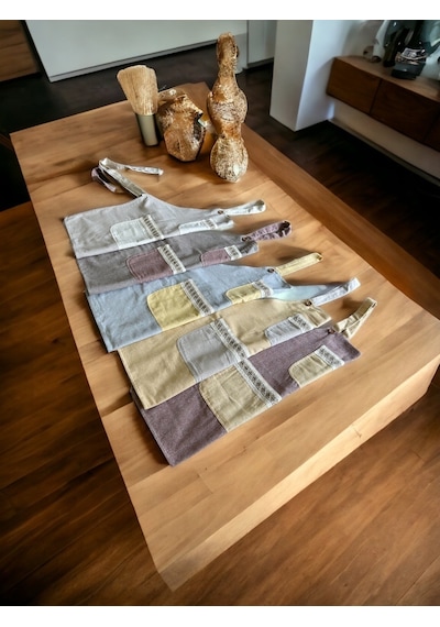 Dnc Home Tekstil  Bej Renk Krem Cepli Keten Modern Etnik Tarz Çift Katlı Mutfak Önlüğü