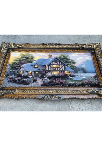 Hobbit Evi Adlı İran Tebriz Halı Tablo 123x75cm - Duvar Halı Kilim Tablo