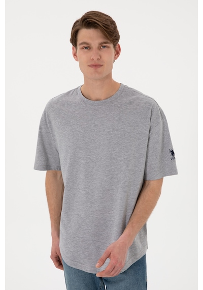 U.S. Polo Assn. Erkek Long Fit Bisiklet Yaka Gri Melanj Basic Tişört 50305988-VR086