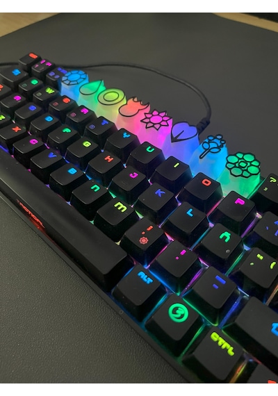 8 Parça Işık Geçiren Pokemon Anime Rozet Temalı Mekanik Klavye Tuş Seti Koleksiyonluk Keycap