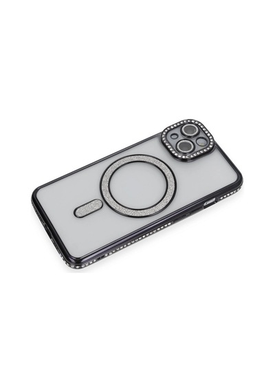 Apple iPhone Uyumlu-  13 Kılıf Joke Simli Magneticsafe Kılıf - Siyah