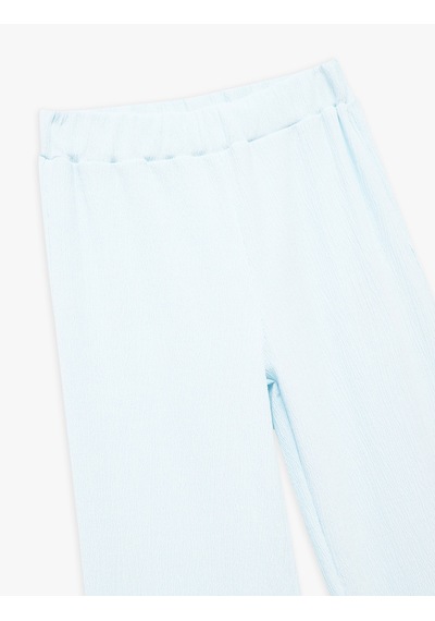 Koton Viskon Karışımlı Beli Lastikli Geniş Paça Pantolon Mavi 5skg40211ak Mavi