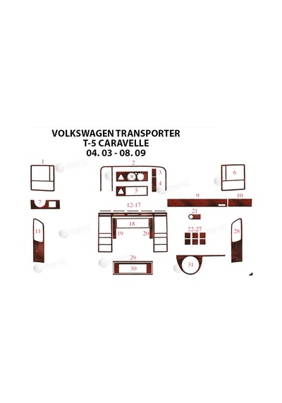 Volkswagen Carevella T5 Torpido Kaplama 2003-2009 31 Parça Maun