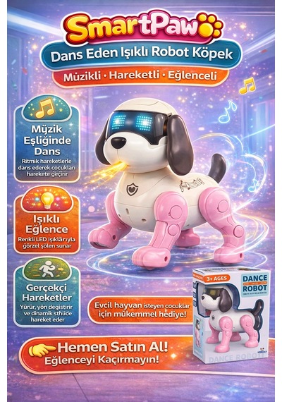 Smartpaw Dans Eden Işıklı Robot Köpek Müzikli Hareketli Eğlenceli Akıllı Oyuncak - Çok Renkli
