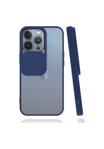 Noktaks - Apple Uyumlu iPhone   13 Pro - Kılıf   Slayt Sürgülü Arkası Buzlu Lensi Kapak - Lacivert