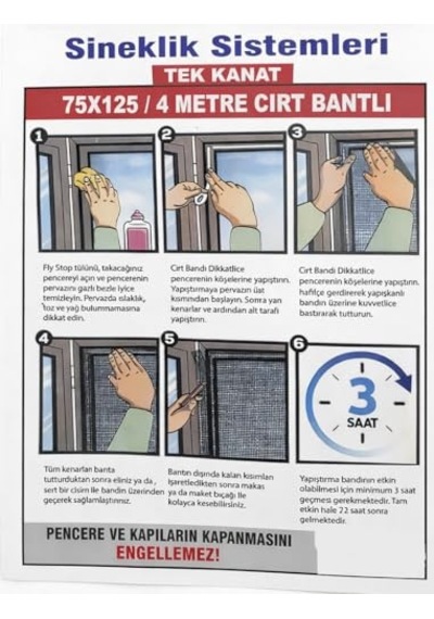 Aksu Tek Kanat Pencere Sineklik 75x125cm 4mt Cırt Bantlı