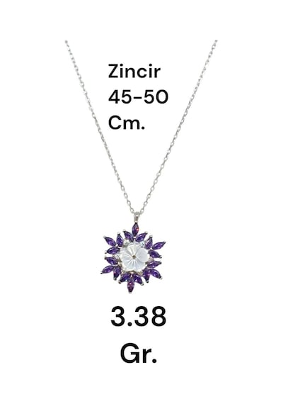 925 Ayar Gümüş Mor Taşlı Lotus Çiçeği Kolye Zarif Tasarım Gümüş