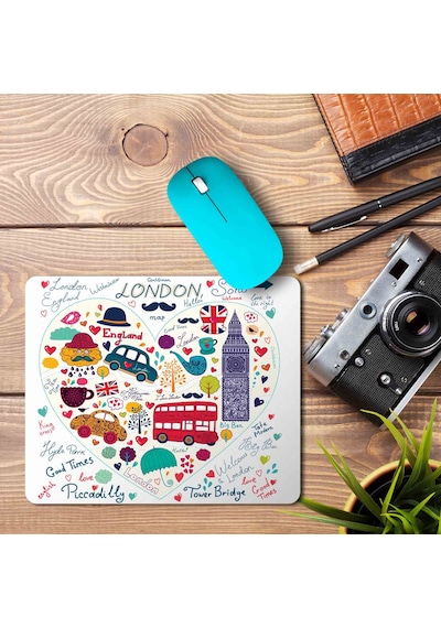 Londra Temalı Kalpli Baskılı Mouse Pad