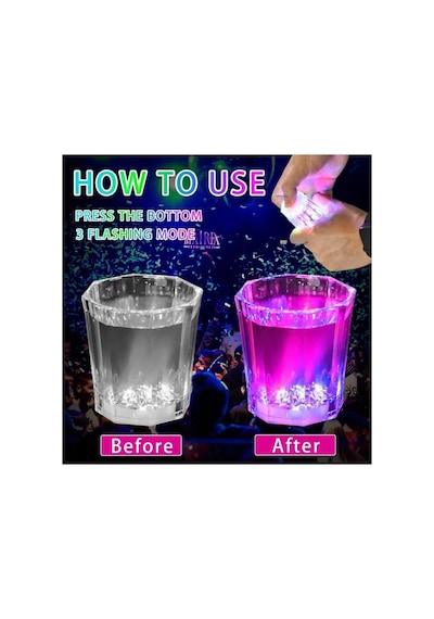 Mey İthalat Renkli Led Parlayan Fiber Optik Glow Işıklı Bardak 5,5 X 5,5 Cm Adet Fiyatıdır Çok Renkli