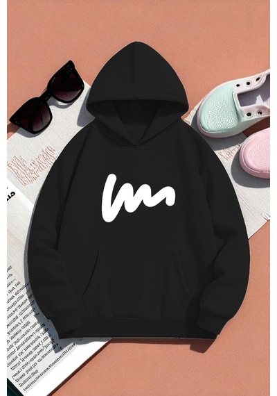 Uyguntarz Unisex W Baskılı Oversize Sweatshirt siyah