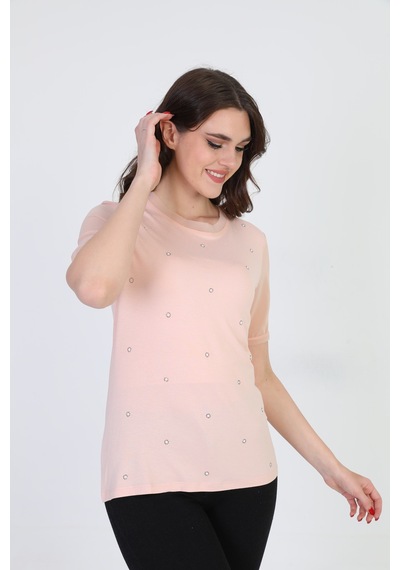 Ella Camelia Kadın Taş Detaylı Bluz 19E056 Pudra