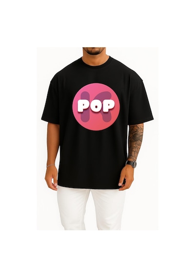 Bahriyeli Collection Oversize Kpop 2048 K-pop Music Song Göğüs Tasarımlı Unisex T-shirt Siyah