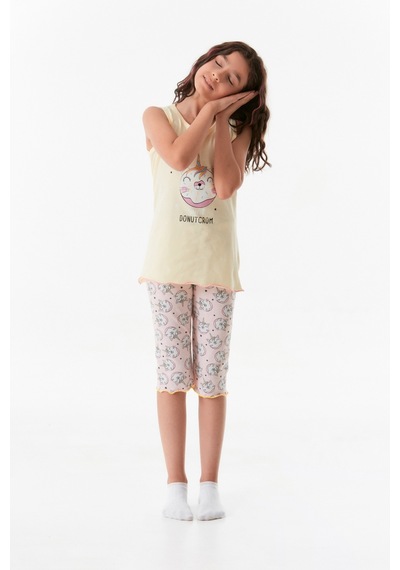 Fullamoda Baskılı Bisiklet Yaka Kız Çocuk Pijama Takımı 24mıcg631212232-sarı 24MICG631212232-Sarı