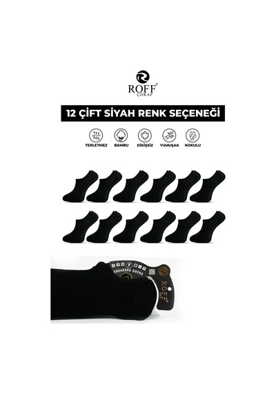 12 Çift Erkek Sneakers Spor Çorap Wolk Siyah
