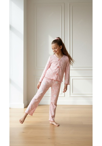 Divinus Panda Desenli Kız Çocuk Pijama Takımı Pembe