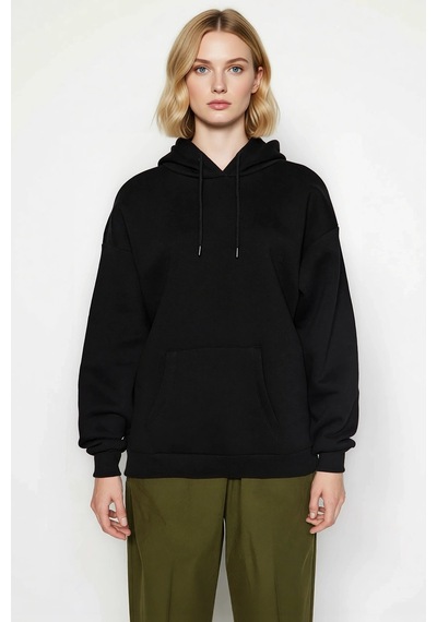 Benerly Kadın Kapüşonlu Düşük Kol Oversize Sweatshirt Fonksiyonel Dayanık siyah