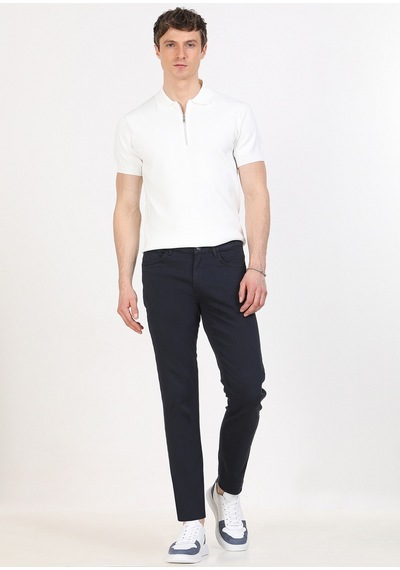 Ramsey Lacivert Düz Dokuma Slim Fit Casual Pamuk Karışımlı Pantolon