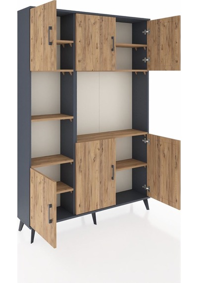 Arges Dolap 9 Raflı 6 Kapaklı 132x30x195 Antrasit-çam/çam Antrasit