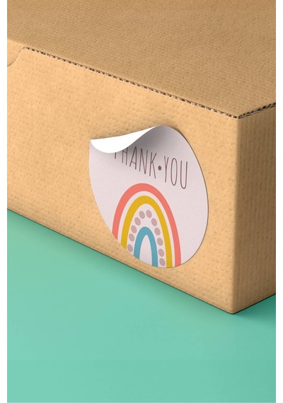 90 Adet Thank You Teşekkür Etiketi Gökkuşağı Desenli 3x3cm St2025 Çok Renkli