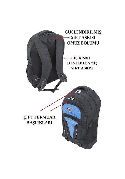 Case Club Polo Club Büyük Boy Sırt Çantası Yarı Dağcı Ve Seyahat Çantası 50 Lt Siyaha Mavi