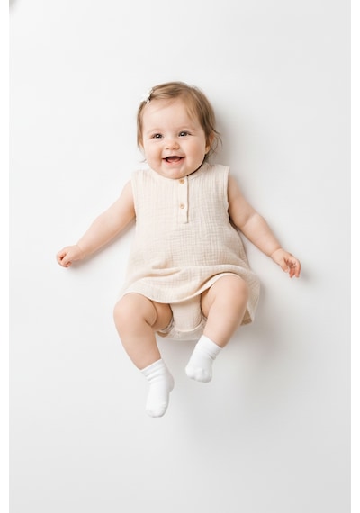 Tiffany Baby & Kids Müslin Glow Tasarımlı Yaka Düğmeli Üst Bej