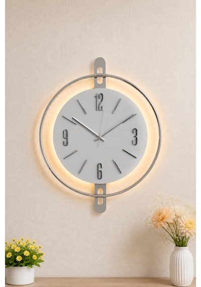 Pey Aksesuar 50x70 Cm Metal Ahşap Ve Işığın Muhteşem Uyumu Duvar Saati Dekoratif Ahşap-m54-kromgrı-beyaz-siyah-gold
