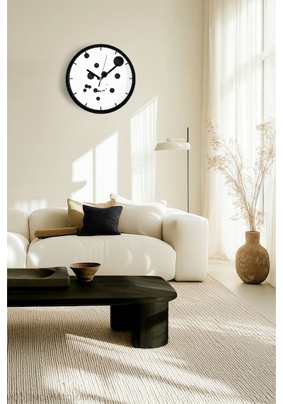 Modern Tasarım Duvar Saati - 25cm - Önü Camlı Siyah Kasa - Sessiz Mekanizma-jh0596 Siyah
