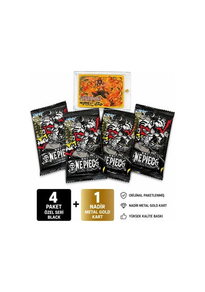 Cantex Tech One Piece Oyun Kartı Özel Seri Black 4 Paket Ve 1 Adet Nadir Metal Gold Altın Kart