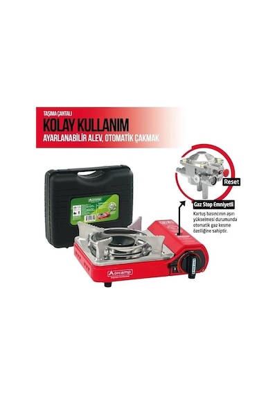 Orcamp Mini Çantalı Kamp Ocağı Kırmızı 4 Kartuşlu Set Kırmızı