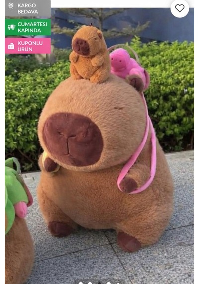 Capybara Çantalı 35 Cm Yumuşak & Sevimli Peluş Oyuncak Acı Kahverengi
