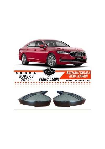 Skoda Superb B9 Sinyalli 2024 Sonrası Uyumlu Batman Yarasa Ayna Kapağı Piano Black Abs Plastik Sağ Sol Takım 00 Şüscaroto Aksesuar