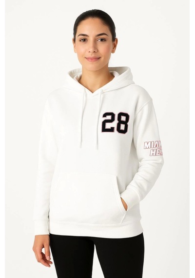 Etiler Collection Üç İplik Kapüşonlu Ön Ve Arka Baskılı Sweatshirt Hoodie - Beyaz