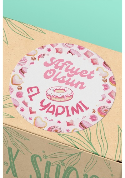 Afiyet Olsun El Yapımı Yuvarlak Sticker Etiket 3x3cm St2408 Çok Renkli