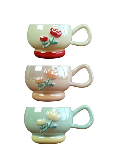 Pastel Çiçek Seramik Kahve Kupası Bm-2364 Acı Kahve