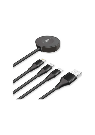 Go Des GD-UC561 4 in 1 Kablosuz Akıllı Saat Şarj Cihazı ve Çoklu USB Hızlı Şarj Kablosu Çok Amaçlı ZORE-262897 Siyah
