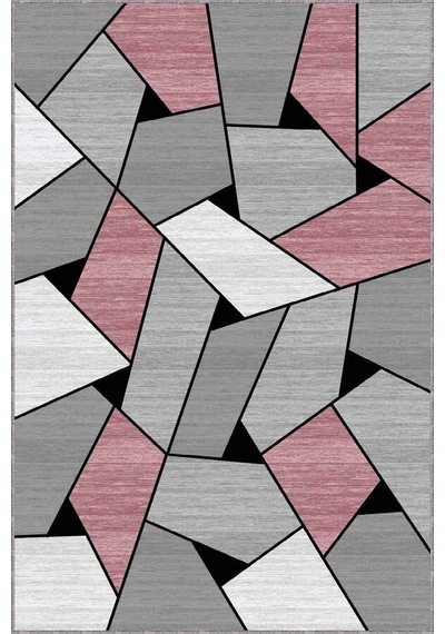 Pembe Geometrik Kaymaz Taban Makinede Yıkanabilir Halı Wl04n11