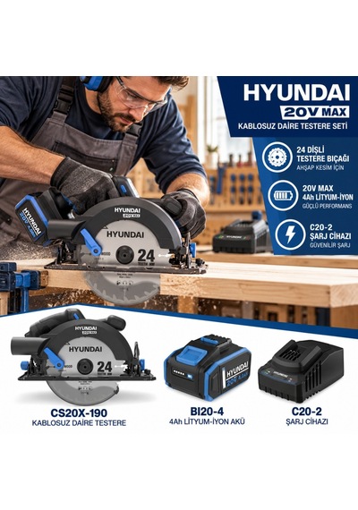 Hyundai Cs20x-190 20v Kömürsüz Akülü Daire Testere Seti 190mm 4ah Akü Ve Şarj Dahil