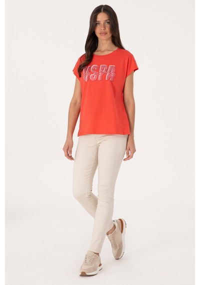 U.S. Polo Assn. Kadın Kırmızı Bisiklet Yaka Tişört 50299764-VR213