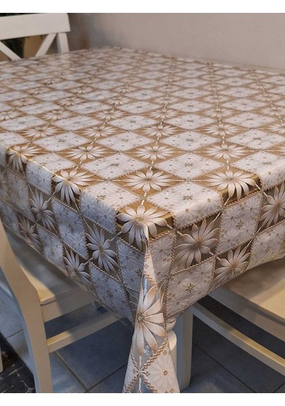 İthal Pvc Muşamba - Desenli Silinebilir Masa Örtüsü 11lace012 Kahverengi