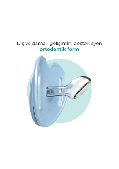Mamajoo Ortodontik Emzik Seti 12 Ay+ Powder Blue | İkili, Silikon, Damaklı | Sterilizasyon & Saklama Kabı