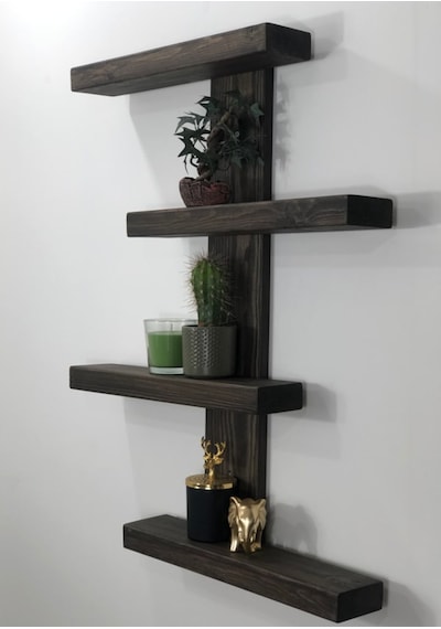 O&Awood Doğal Ahşap Dekoratif Minimal Duvar Rafı,4 Katlı Vintage, Retro A (505265134)