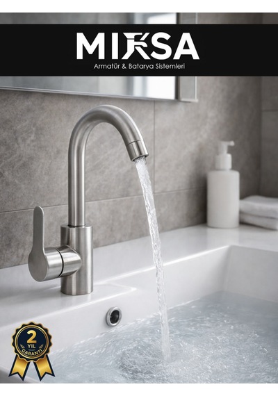 İnox Delta Gri Mat Banyo Lavabo Musluğu Bataryası Krom
