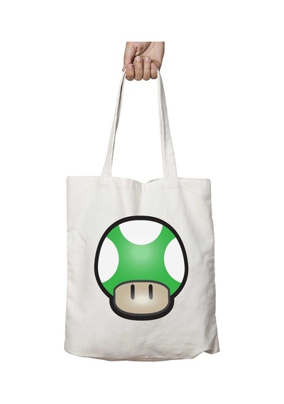 Art Hediye Super Mario Mushroom Green İki Tarafı Kalıcı Baskılı Yıkanabilir Okul Plaj Omuz Bez Çantası Çok Renkli