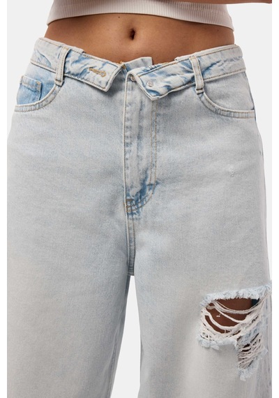 Kadın Ice 12s6-100 Straight Fit Kemer Detaylı Özel Tasarım Denim Jean Buz Mavi
