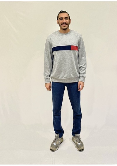 Erkek Bisiklet Yaka Rahat Kalıp 3 İplik Kalın Garnili Sweatshirt Spr24sw35 Gri Melanj